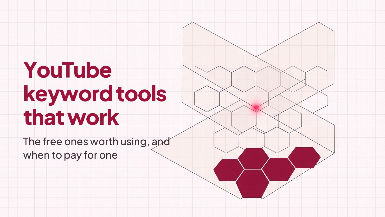 A technical line drawing on pale grid paper: a wide flat plane with a cluster of hexagonal cells filled deep red gathered along its lower edge.