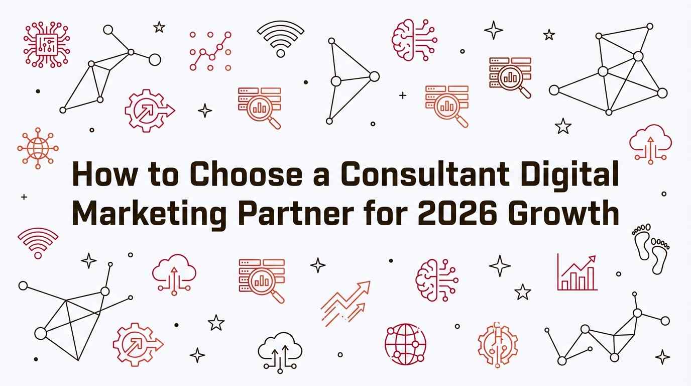 Team reviewing growth charts on a laptop and whiteboard in a bright office, illustrating consultant digital marketing strategy for 2026.